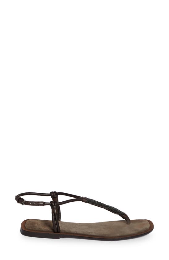 Brunello Cucinelli Woman Thong Sandal Dark Brown Size 8 Leather In Brown