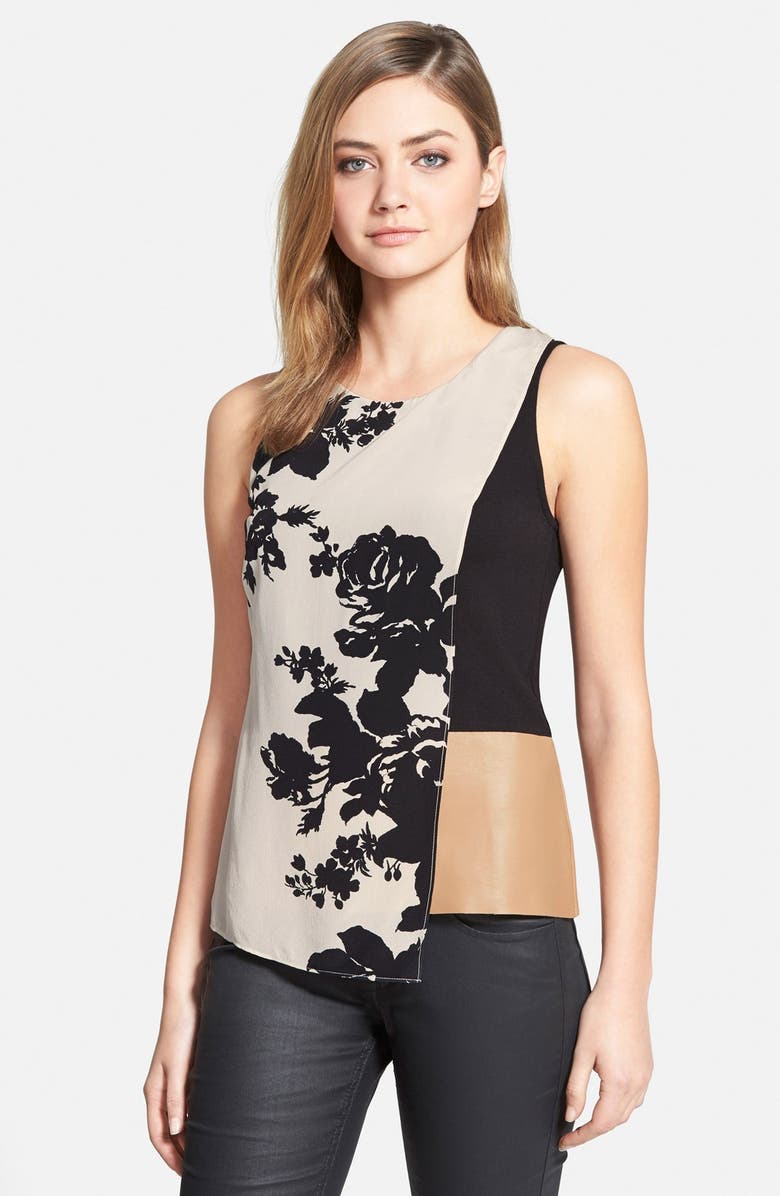 Bailey 44 'Zimbabwe' Silk Overlay Tank with Faux Leather Trim | Nordstrom