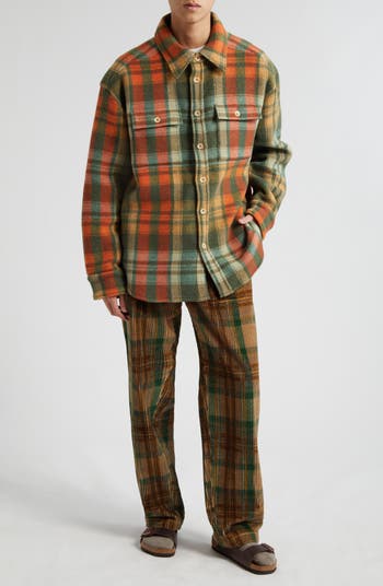 The Elder Statesman Plaid Pleated Corduroy Pants