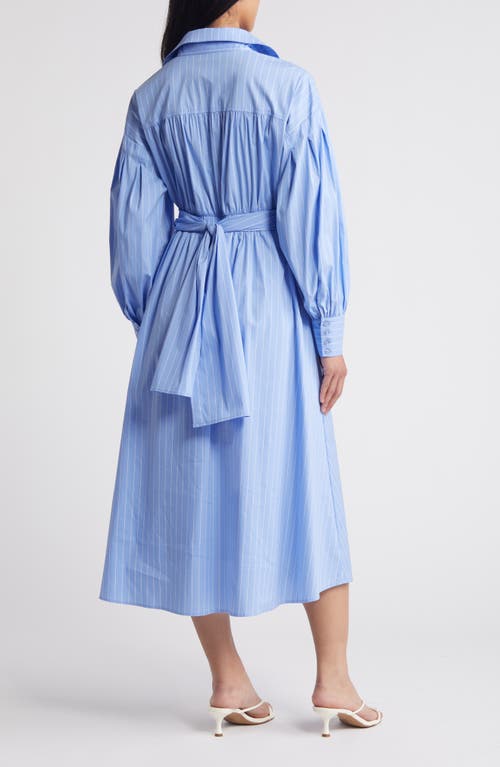 Shop Zoe And Claire Stripe Long Sleeve Cotton Blend Midi Shirtdress In Blue