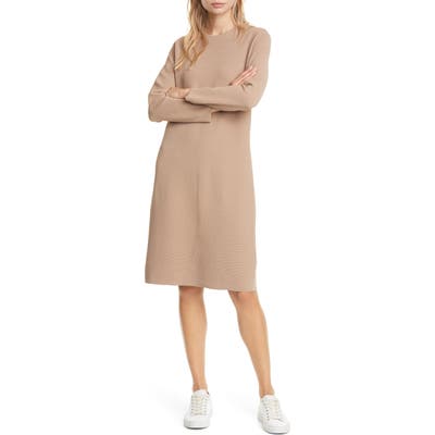 Club Monaco Long Sleeve Ribbed Sweater Dress, Beige