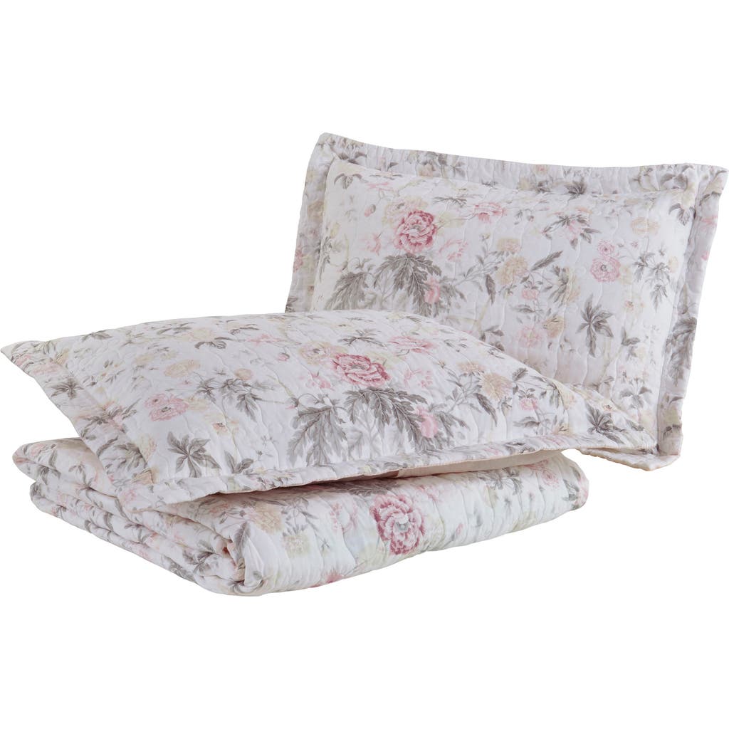 Laura Ashley Breezy Floral Twin Quilt & Sham Set In Pink Grey