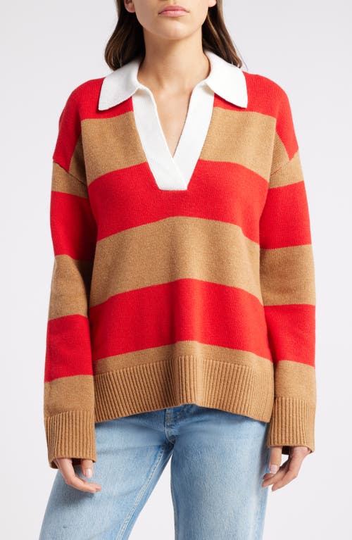 Shop Rails Harris Stripe Cotton, Wool & Cashmere Polo Sweater In Cherry Camel Stripe