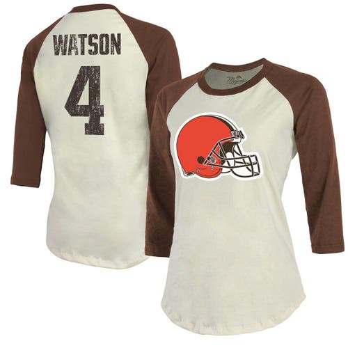 UPC 889889488815 product image for Women's Majestic Threads Deshaun Watson Cream/Brown Cleveland Browns Name & Numb | upcitemdb.com