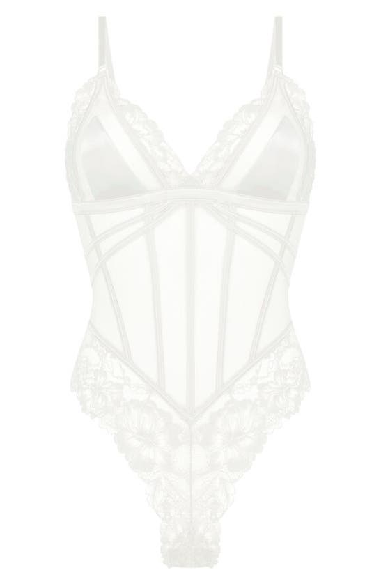 Shop Hunkemoller Ditte Lace & Mesh Teddy In Snow White