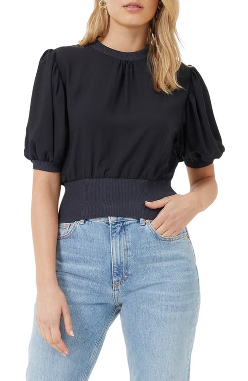 French Connection Jenna Rib Trim Puff Sleeve Top in Moonless Night