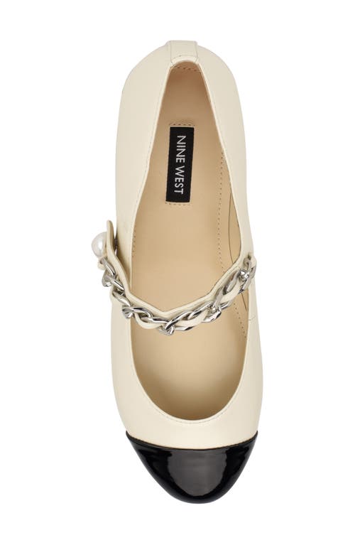 Nine West Platy Mary Jane Cap Toe Flat In Ivory