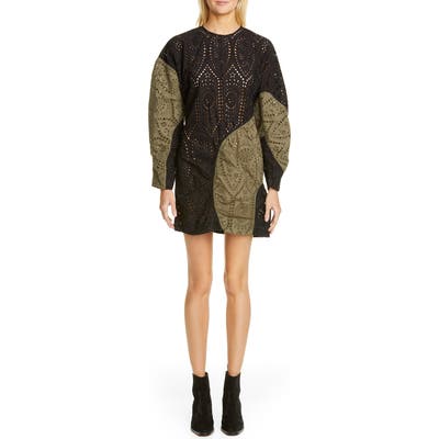 Ganni Long Sleeve Colorblock Broderie Anglaise Minidress, US / 4 - Green