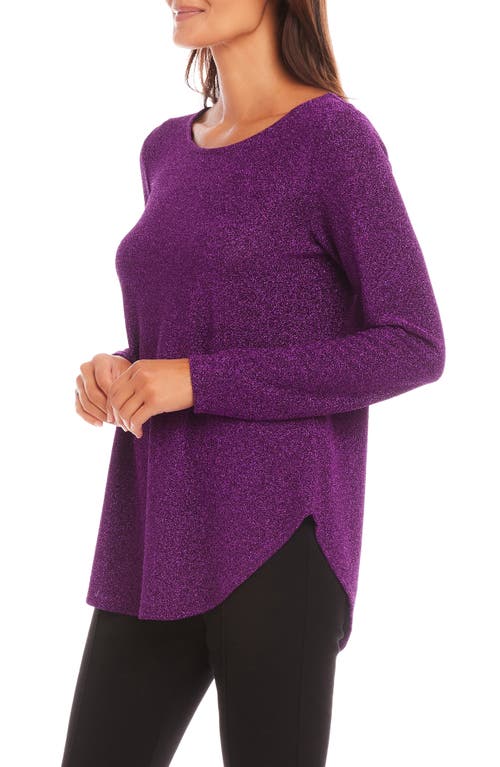 Karen Kane Metallic Knit Shirttail Top In Magenta