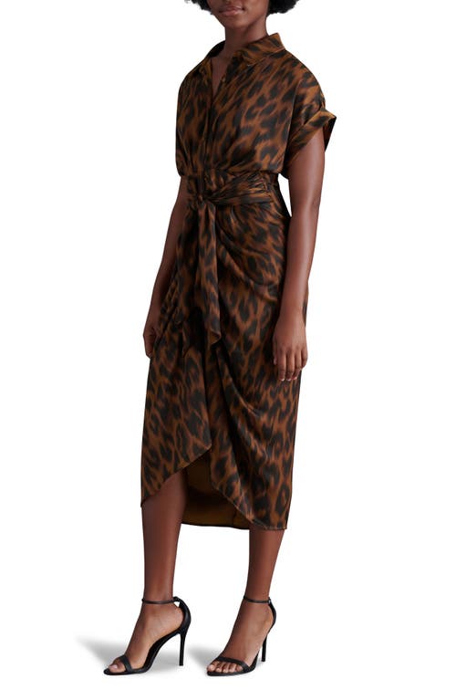 Shop Steve Madden Tori Leopard Print Washed Satin Shirtdress In Toffee