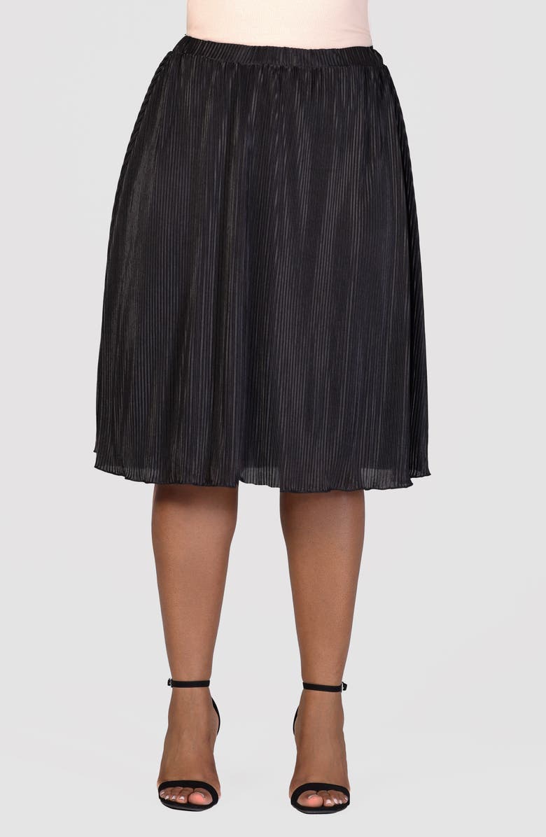 24seven Comfort Apparel Shimmery Pleated Skirt, Main, color, Black
