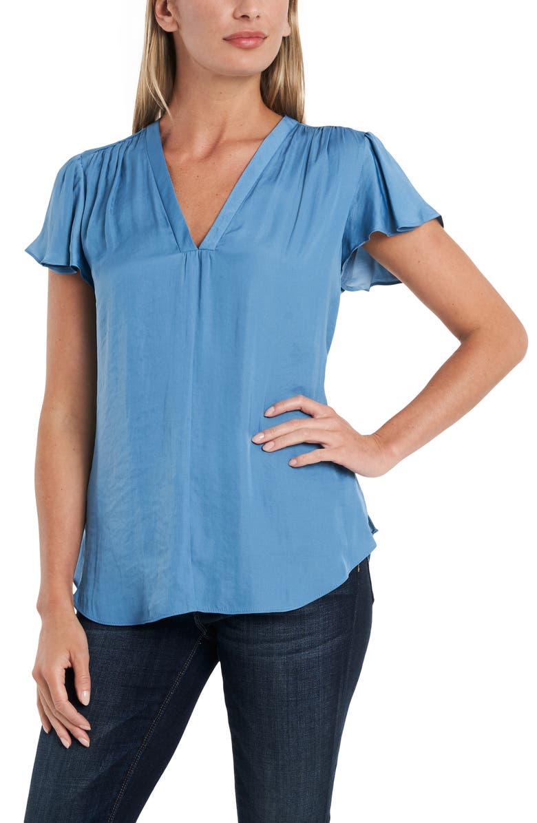 VINCE CAMUTO Flutter Sleeve Rumple Satin Blouse, Main, color, RAPTURE BLUE