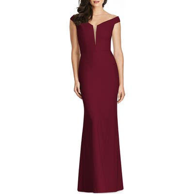 Dessy Collection Off The Shoulder Crepe Gown, Burgundy