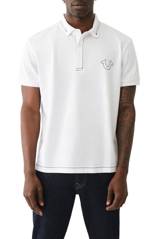 Shop True Religion Brand Jeans Relaxed Fit Big T Embroidered Polo In Optic White