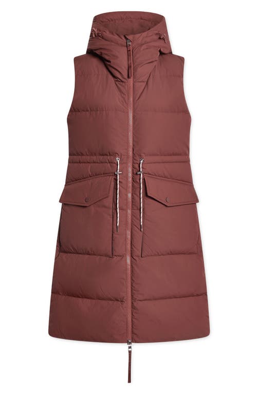 Shop Varley Irving Water Resistant Hooded Long 750 Fill Power Down Vest In Hot Chocolate