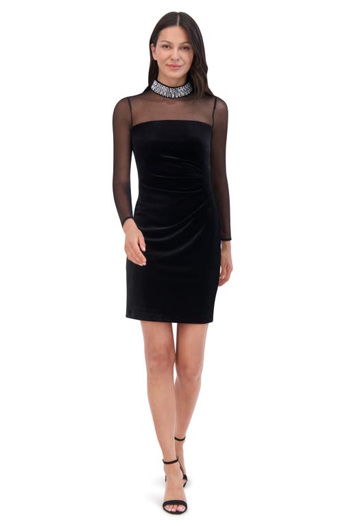 Shop Vince Camuto Embellished Mesh & Velvet Sheath Cocktail Dress In Black