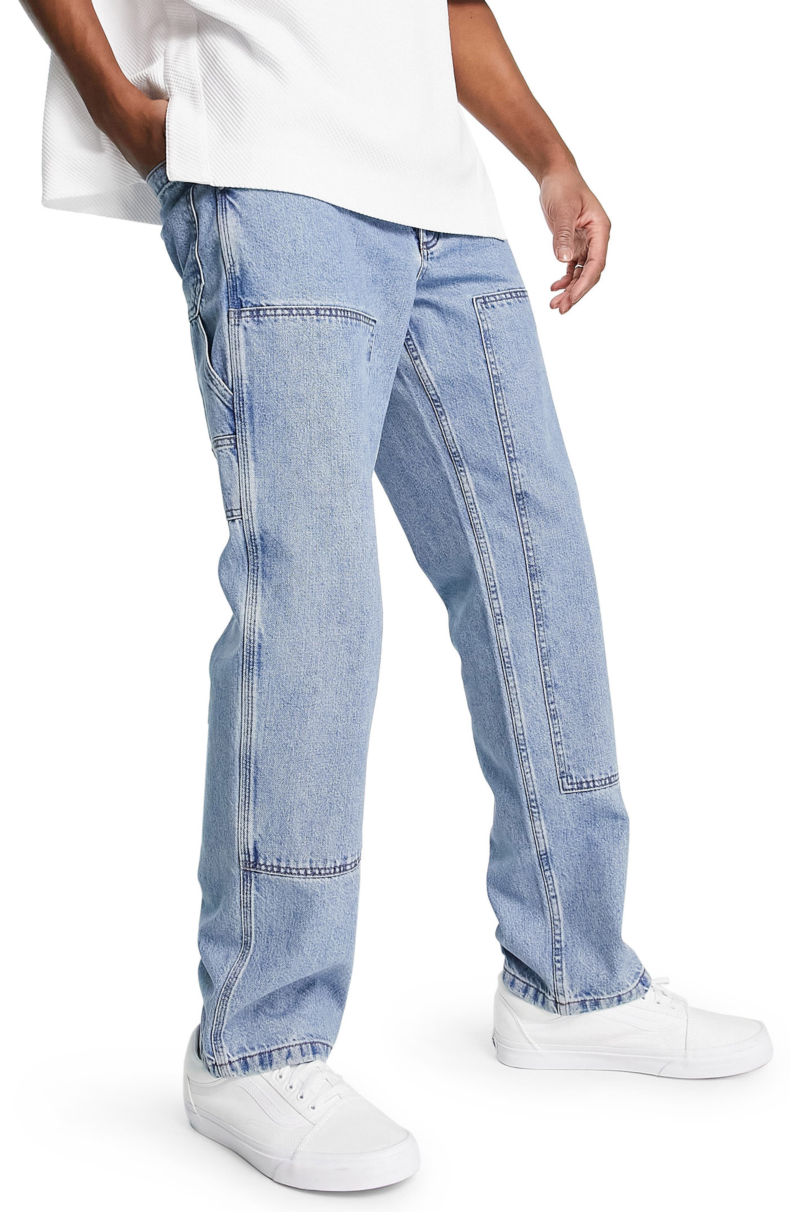 ASOS Herren Kleidung Hosen & Jeans Jeans Straight Jeans Straight leg denim carpenter jeans in washed with hem insert 