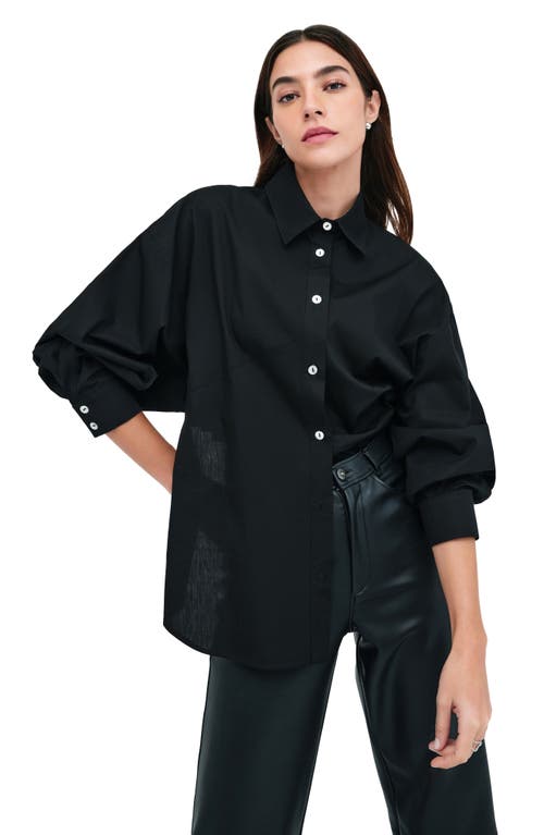 Shop Marcella Ezra High-low Cotton Button-up Shirt In Black