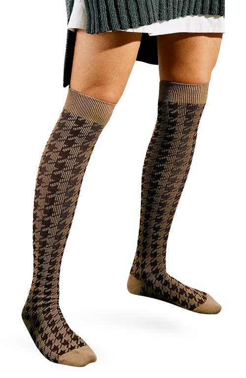 Houndstooth Knee Socks in Tan