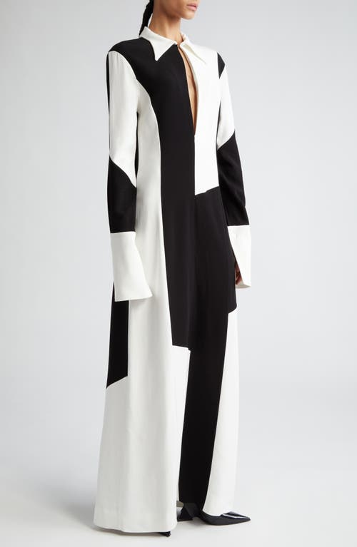 Colorblock Long Sleeve Maxi Dress in Black White
