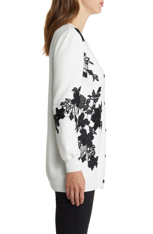 Shop Misook Floral Appliqué Cardigan In Black/white