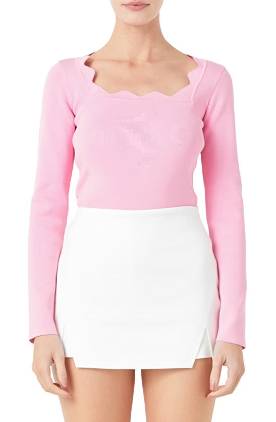 Endless Rose Scallop Square Neck Sweater In Pink