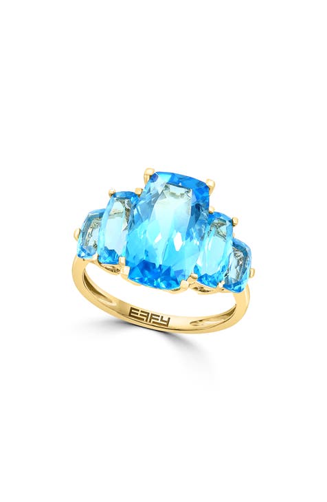 14K Yellow Gold Blue Topaz 5-Stone Ring - Size 7