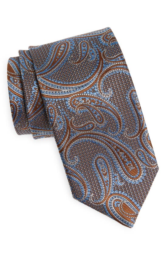 Shop David Donahue Paisley Silk Tie In Cocoa