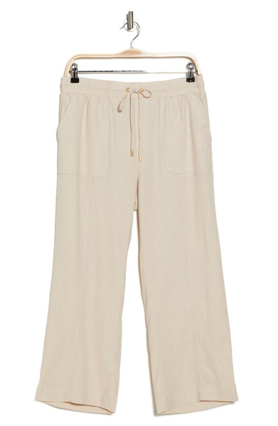 ELLEN TRACY ELLEN TRACY WIDE LEG LINEN BLEND DRAWSTRING CROP PANTS