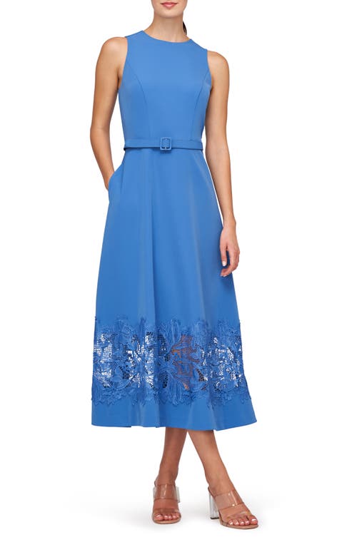 Kay Unger Vivianne Belted Midi Dress In Spring Blue