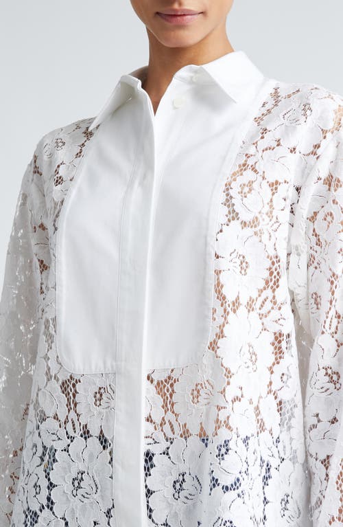 Shop Michael Kors Collection Plastron Floral Lace Button-up Shirt In Optic White