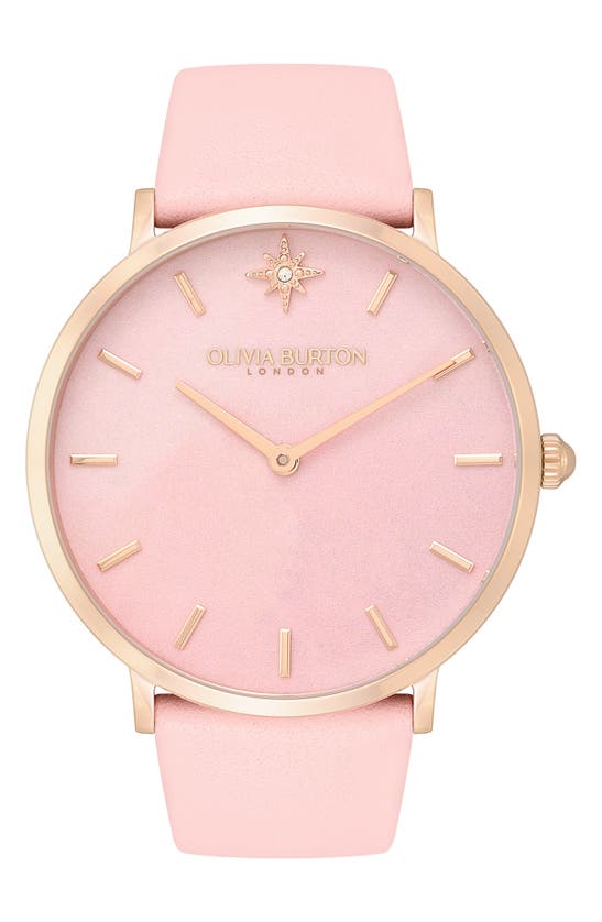 Olivia Burton Women's Celestial Ultra Slim Pink Leather Strap Watch 40mm In Blush