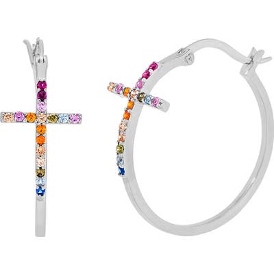 Lesa Michele Rainbow Cross Hoop Earrings