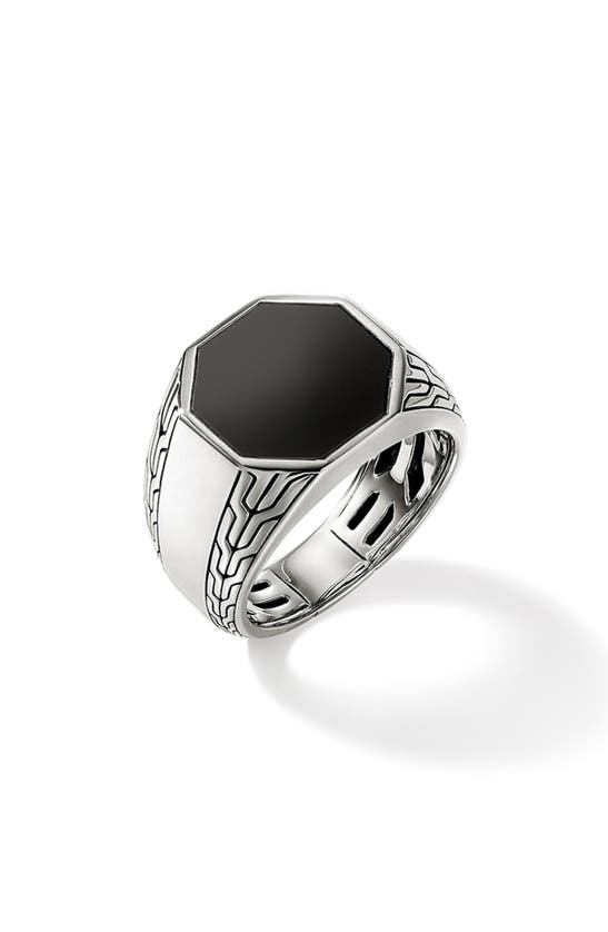 Shop John Hardy Octagon Signet Ring, Sterling Silver In Silver/black