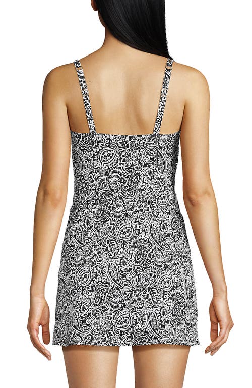 Shop Lands' End V-neck Tulip Wrap Swim Dress One Piece Swimsuit In Black/white Decor Paisley