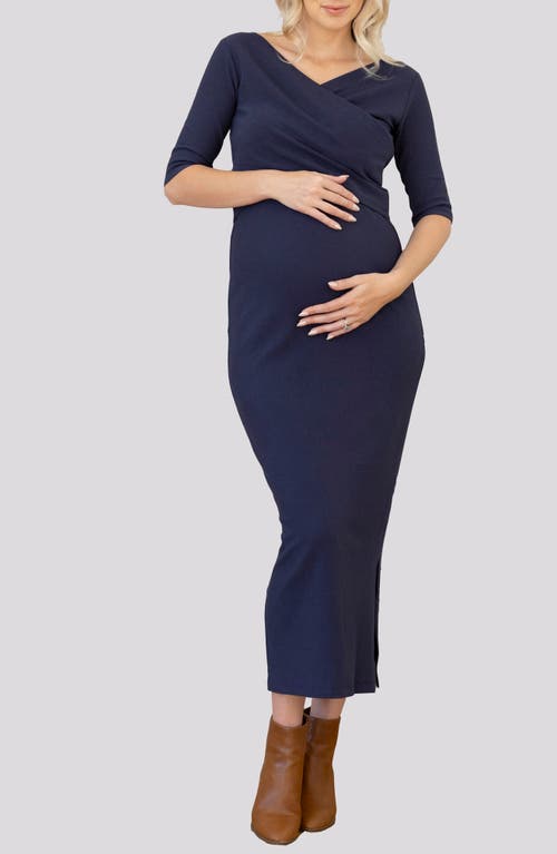 Shop Angel Maternity Two-piece Maternity/nursing Crop Top & Midi Skirt Set In Navy