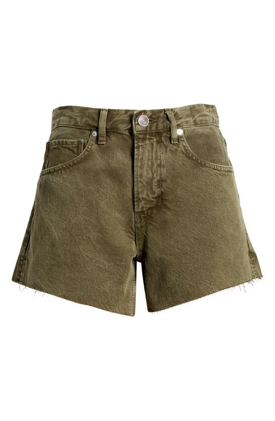 Shop Frame Le Super High Raw Hem Cutoff Denim Shorts In Stoned Fatigue