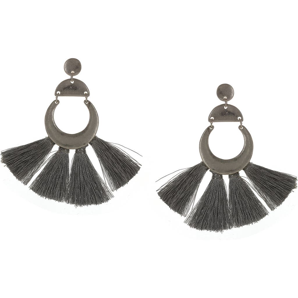 Olivia Welles Alanna Geometric Fringe Fan Drop Earrings In Worn Silver/grey