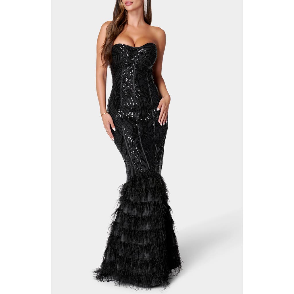 Bebe Feather Gown In Black
