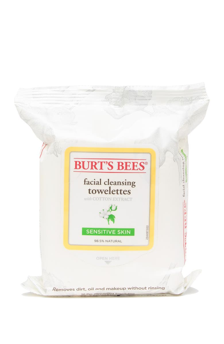 BURTS BEES Sensitive Facial Cleansing Towelettes With Cotton Extract, Main, color, NONE