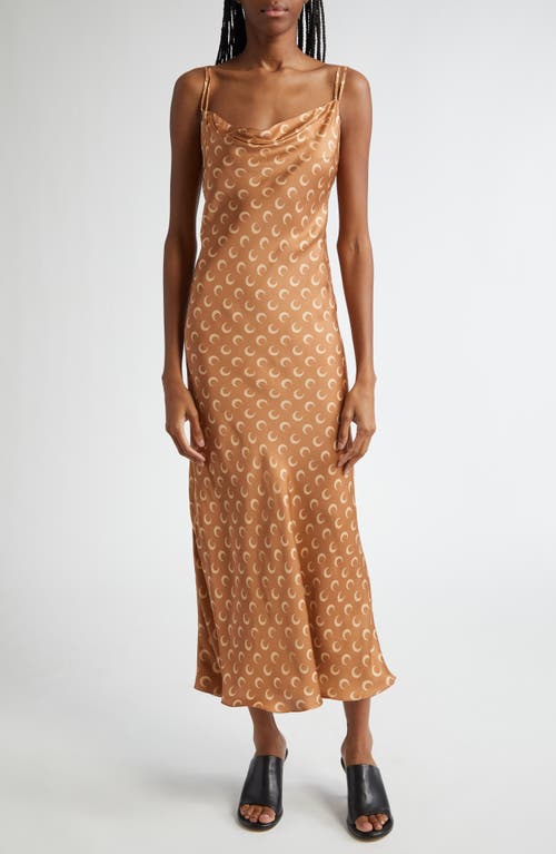 Marine Serre Moon Print Satin Slipdress Dark Camel at Nordstrom, Us