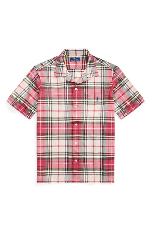 Shop Polo Ralph Lauren Classic Fit Madras Plaid Camp Shirt In Cream/red Multi