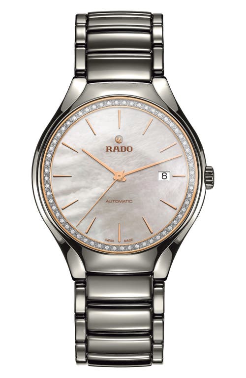 Rado True Diamond Ceramic Bracelet Watch, 40mm In Grey/mop/grey