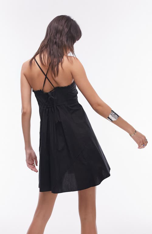 Shop Topshop Ruffle Trim Cotton Minidress In Black