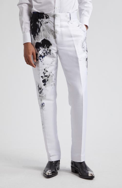 Alexander McQueen Dutch Floral Jacquard Cigarette Trousers in Black White at Nordstrom, Size 44 Us