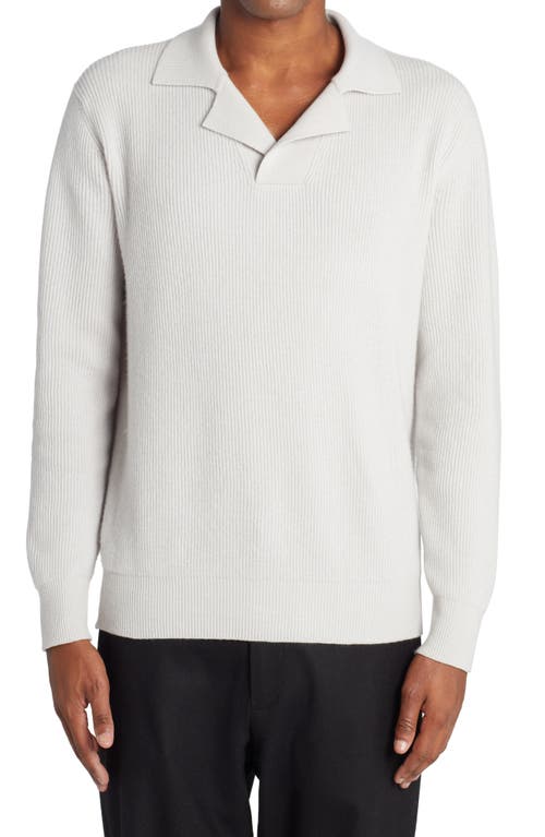 Agnona Men's Johnny Collar Long Sleeve Cashmere Polo Sweater in Ice
