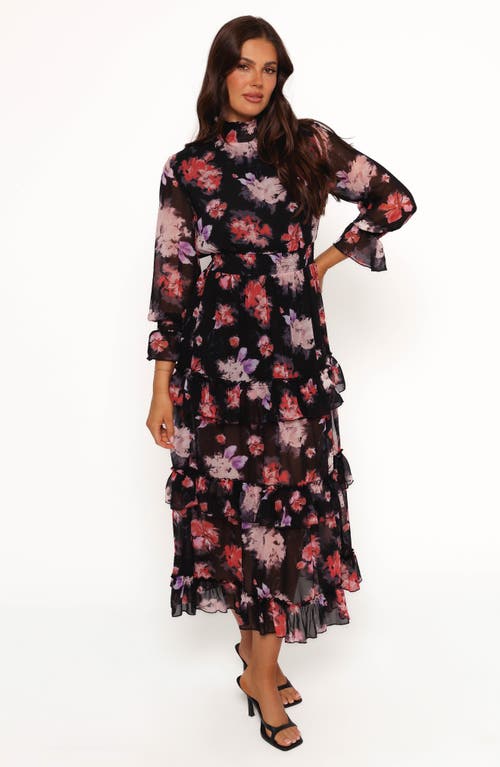 Petal And Pup Petal & Pup Isadora Floral Print Ruffle Long Sleeve Maxi Dress In Black