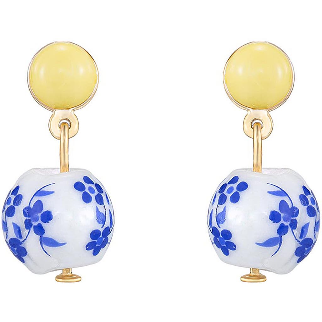 Shop Ettika Chinoiserie Imitation Pearl Drop Earrings In Blue/yellow Multi