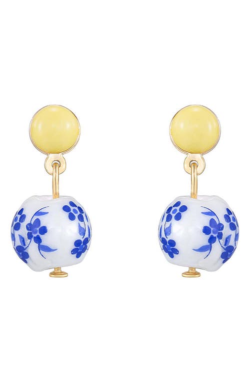 Ettika Chinoiserie Imitation Pearl Drop Earrings in Blue/Yellow Multi at Nordstrom