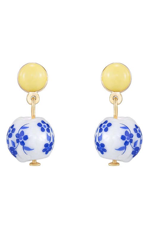 Ettika Chinoiserie Imitation Pearl Drop Earrings In Blue/yellow Multi